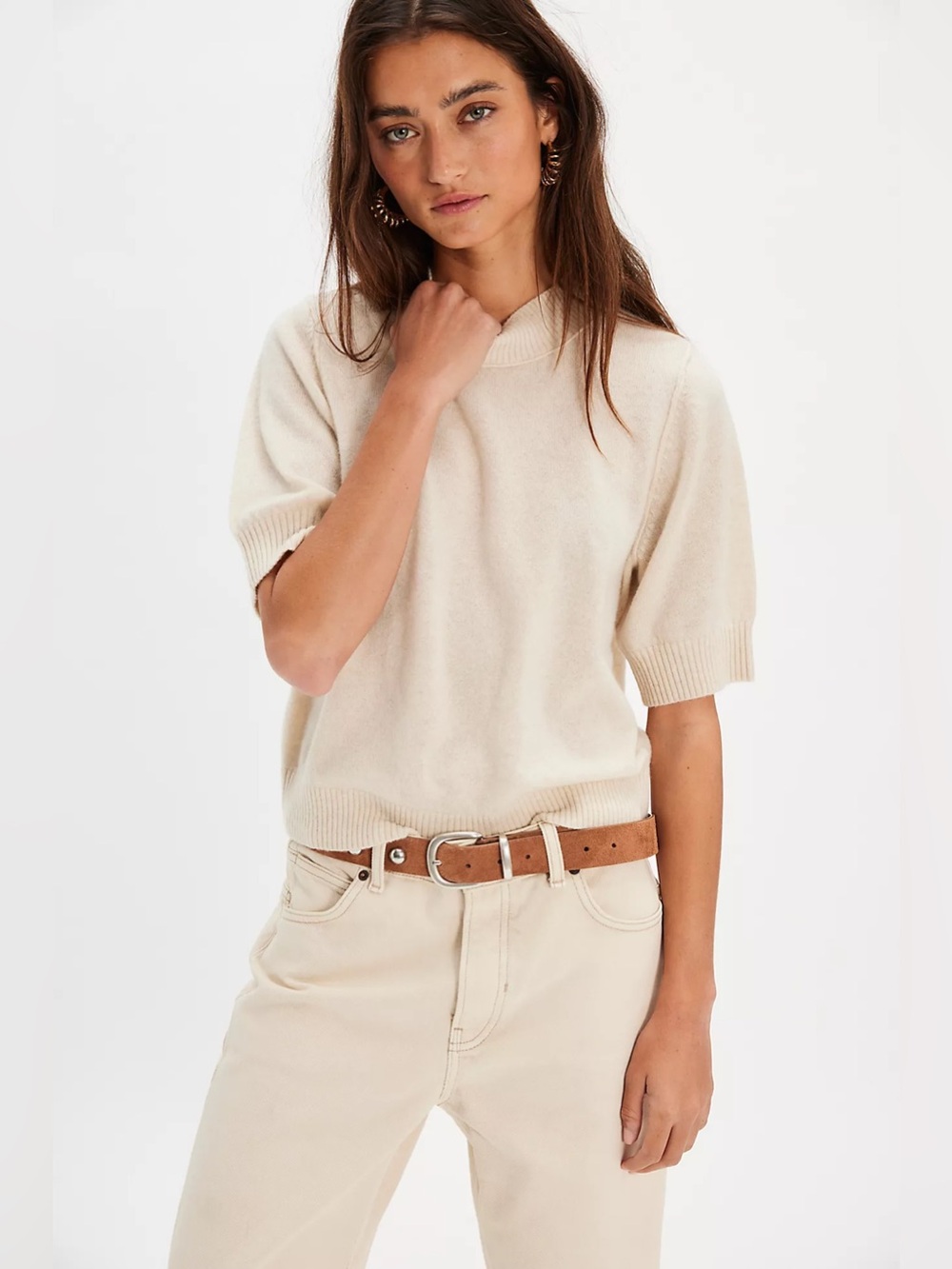 Free People 100% Cashmere Solid Twilight Turtleneck Sweater in Pearl